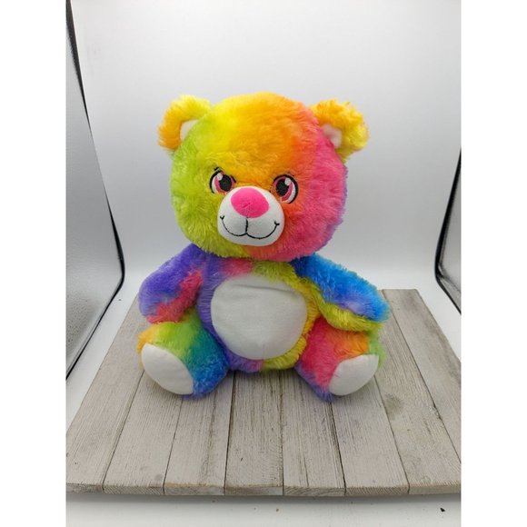 Rainbow Bear Tie Dye Heart 12" Sitting Stuffed Animal Plush Toy - Picture 1 of 3